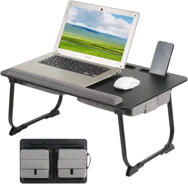Main image of OMUMUO Laptop Desk,Lap Desk with Cushion, Suitable for 17 inch laptops, Comes with Mouse pad, Phone, iPad Card Slot, can be Folded, Suitable for use on beds, Sofas, and Cars