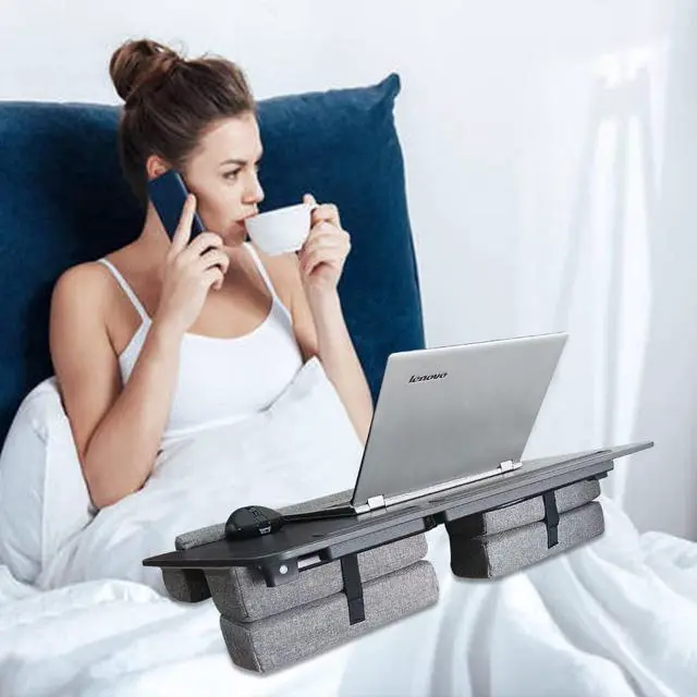 Alt view image 3 of 5 - OMUMUO Laptop Desk,Lap Desk with Cushion, Suitable for 17 inch laptops, Comes with Mouse pad, Phone, iPad Card Slot, can be Folded, Suitable for use on beds, Sofas, and Cars
