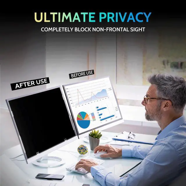 Alt view image 3 of 5 - [2-Pack] 24 Inch Privacy Screen for Computer Monitor 16:9 Aspect Ratio, Eye Protection Anti Blue Light Glare Shield, 24inch Removable Black Blackout Anti Spy Desktop Security Private Filter