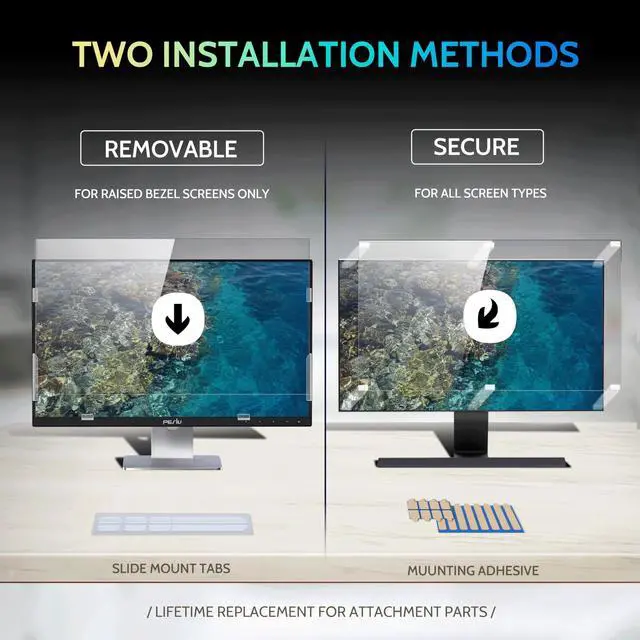 Alt view image 4 of 5 - [2-Pack] 24 Inch Privacy Screen for Computer Monitor 16:9 Aspect Ratio, Eye Protection Anti Blue Light Glare Shield, 24inch Removable Black Blackout Anti Spy Desktop Security Private Filter