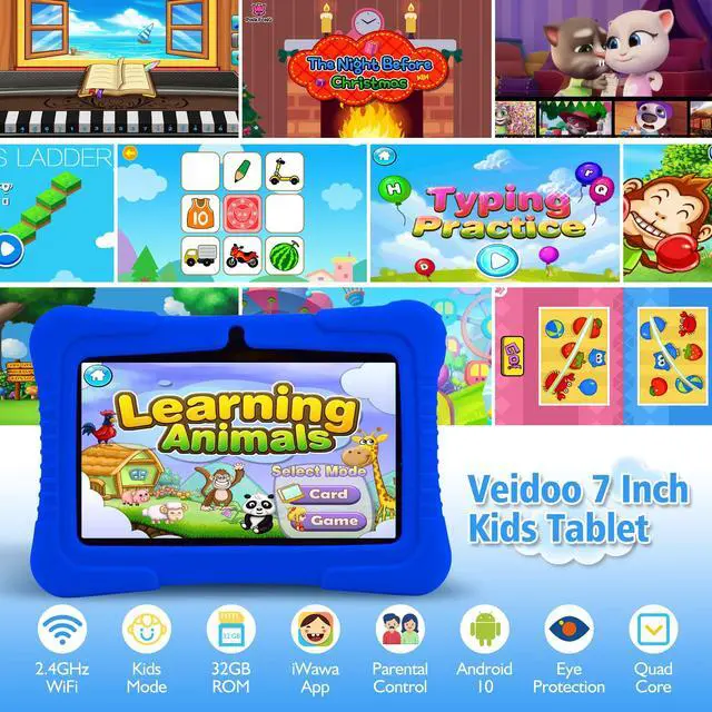 Alt view image 2 of 5 - Veidoo Kids 7" Android Tablet PC, 2GB RAM, 32GB ROM, Safety Eye Protection, WiFi, Dual Camera, Games, Parental Control APP, Silicone Case (Dark Blue)