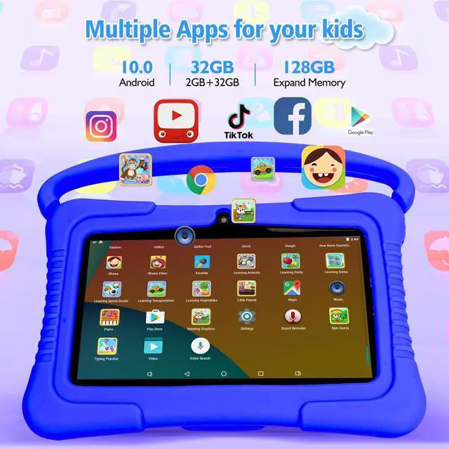 Alt view image 3 of 5 - Veidoo Kids 7" Android Tablet PC, 2GB RAM, 32GB ROM, Safety Eye Protection, WiFi, Dual Camera, Games, Parental Control APP, Silicone Case (Dark Blue)