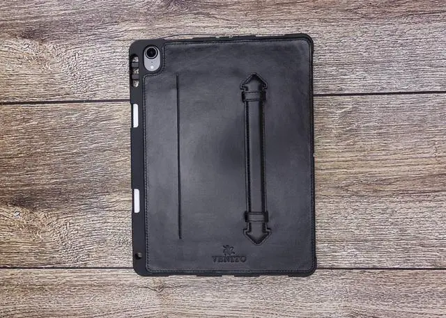 Alt view image 2 of 5 - Venito Lecce Leather Wallet Case Compatible with iPad Pro 11, 2018 - Flex Handle Tablet Wallet - Rustic Black