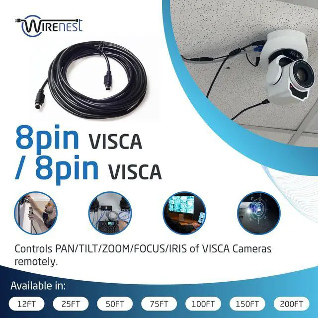 Alt view image 3 of 5 - Wirenest 75ft VISCA PTZ Daisy Chain Camera Control Cable for Sony EVI/BRC/SRG Series RS232 8 Pin Mini DIN to 8 Pin Mini DIN Serial