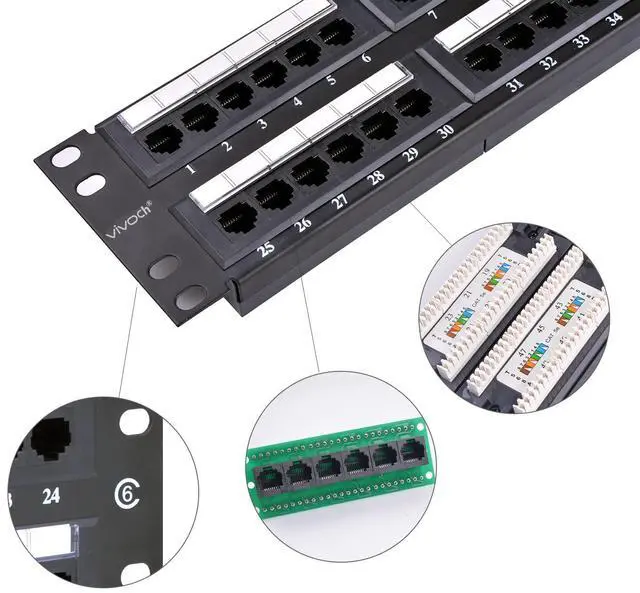 Alt view image 4 of 5 - VIVOCH 2U 48 Ports Cat6 Unshielded Wallmount or Rackmount Patch Panel UTP Ethernet Patch Panel with Cat6 Adapter Patch Panel