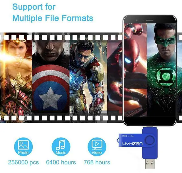 Alt view image 2 of 5 - leizhan Type C Flash Drive 512GB, USB-C Thumb Drive 3.0 for Samsung Galaxy Note10, S10,Note 9, S9, Note 8,S8,Google Pixel, Blue