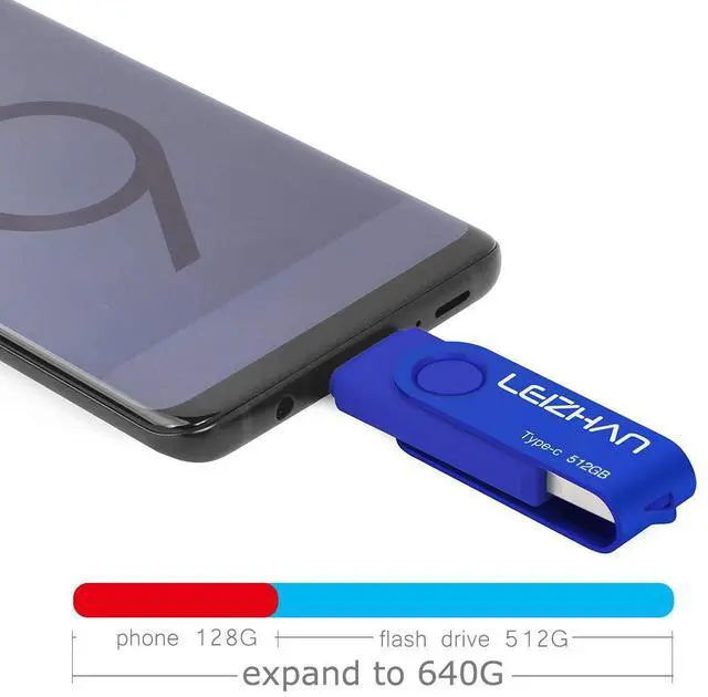 Alt view image 4 of 5 - leizhan Type C Flash Drive 512GB, USB-C Thumb Drive 3.0 for Samsung Galaxy Note10, S10,Note 9, S9, Note 8,S8,Google Pixel, Blue