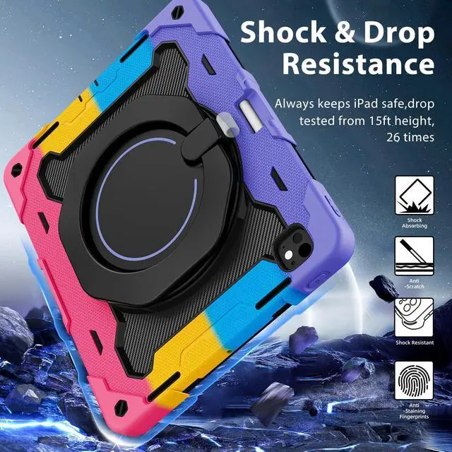 Alt view image 5 of 5 - ROISKIN for iPad Pro 13 Inch Case M4 7th Generation for Kids with 360 Kickstand Handle, HD Screen Protector,Shoulder Strap,Pen Holder [15FT Drop Protection] Heavy Duty Military Case for iPad Pro 13