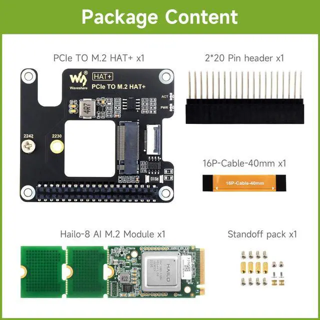 Alt view image 2 of 5 - Waveshare Hailo-8 M.2 AI Accelerator Module, Compatible with Raspberry Pi 5, Supports Linux/Windows Systems, Based On The 26TOPS Hailo-8 AI Processor, Comes with PCIe to M.2 Adapter Board
