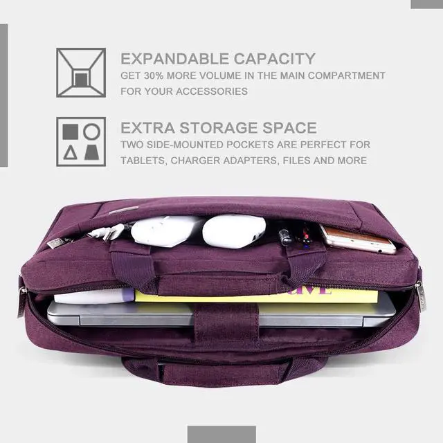 Alt view image 2 of 5 - Voova Laptop Bag Case 17 17.3 Inch Computer Sleeve Messenger Bag with Shoulder Strap Expandable Waterproof Large Capacity Business Briefcase for Work Travel Fit 17-18 Laptop, Women Ladies, Purple