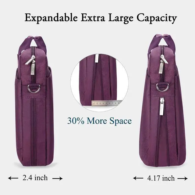 Alt view image 3 of 5 - Voova Laptop Bag Case 17 17.3 Inch Computer Sleeve Messenger Bag with Shoulder Strap Expandable Waterproof Large Capacity Business Briefcase for Work Travel Fit 17-18 Laptop, Women Ladies, Purple