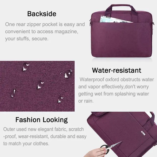 Alt view image 5 of 5 - Voova Laptop Bag Case 17 17.3 Inch Computer Sleeve Messenger Bag with Shoulder Strap Expandable Waterproof Large Capacity Business Briefcase for Work Travel Fit 17-18 Laptop, Women Ladies, Purple
