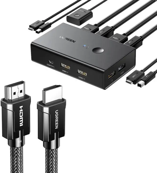 Main image of UGREEN KVM Switch 1 Monitor 2 Computers, Share 4 USB Ports, HDMI KVM Switch for Keyboard Mouse Printer to One Monitor Bundle with 8K HDMI 2.1 Cable Certified 6.6FT Ultra High Speed Cord