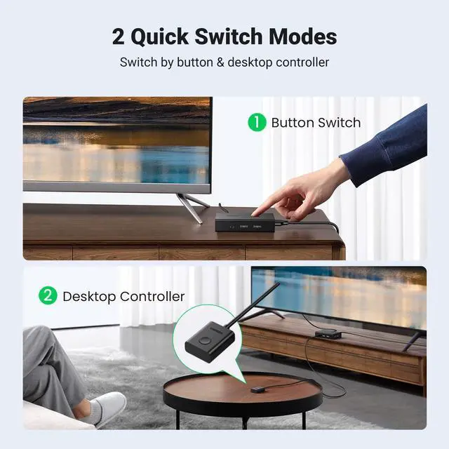Alt view image 5 of 5 - UGREEN KVM Switch 1 Monitor 2 Computers, Share 4 USB Ports, HDMI KVM Switch for Keyboard Mouse Printer to One Monitor Bundle with 8K HDMI 2.1 Cable Certified 6.6FT Ultra High Speed Cord