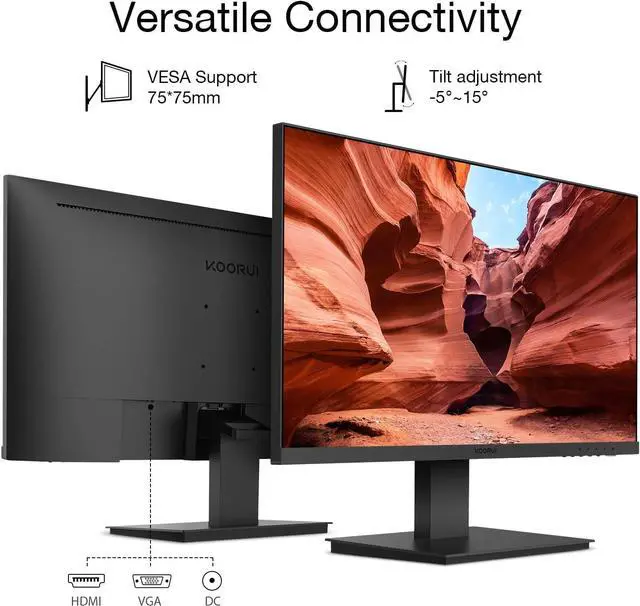 Alt view image 4 of 4 - KOORUI Monitor 27 Inch 1080p PC Monitor 3000:1 Contrast Ratio with HDMI VGA for Office and Home, 99% SRGB, Frameless, Eye Care, Tilt Adjustment, VESA Mountable, Black