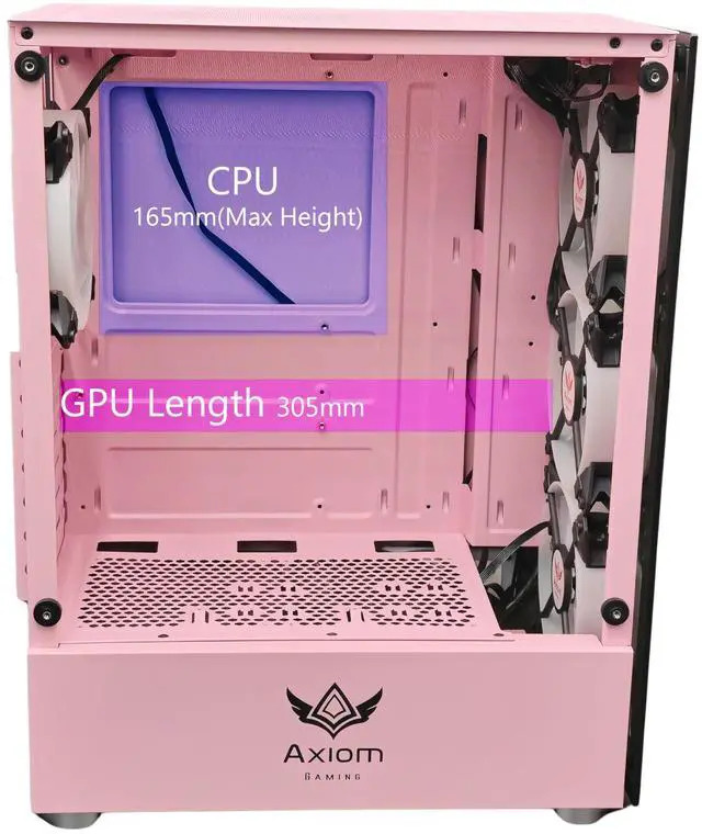 Alt view image 3 of 5 - AXIOM GAMING | Nova Series C013 | ATX Mid-Tower PC Case | Built-in RGB Lighting | Tempered Glass Front & Side Panels | 4 x 120mm RGB Fans Included | Fan Controller with Remote | (Pink)