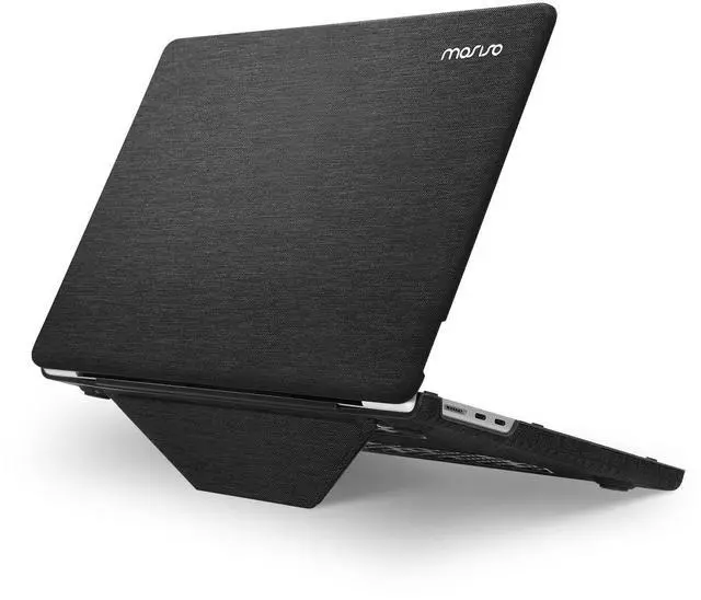 Main image of MOSISO Compatible with MacBook Air 13 inch Case 2025 2024 2023 2022 M4 A3240 M3 A3113 M2 A2681, Knit Fabric Coated Plastic Hard Shell Cover with Fold Kickstand for MacBook Air 13.6 inch Case, Black