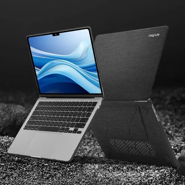 Alt view image 5 of 5 - MOSISO Compatible with MacBook Air 13 inch Case 2025 2024 2023 2022 M4 A3240 M3 A3113 M2 A2681, Knit Fabric Coated Plastic Hard Shell Cover with Fold Kickstand for MacBook Air 13.6 inch Case, Black