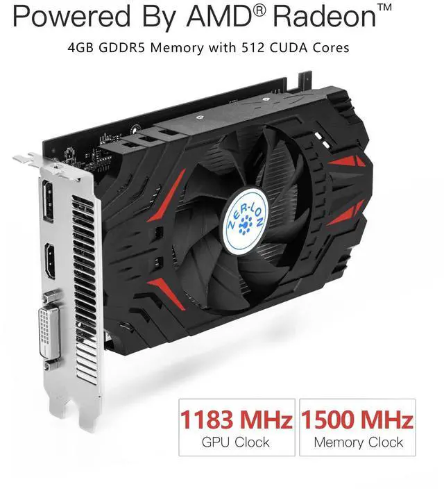 Alt view image 2 of 5 - ZER-LON Radeon RX 550 Graphics Card, 4GB 128-Bit GDDR5 PCI Express 3.0 x 8, DP/HDMI/DVI-D Tri-Ports, 4K Output, DirectX 12, OpenGL 4.5, Desktop Gaming Video Card, PC Computer GPU