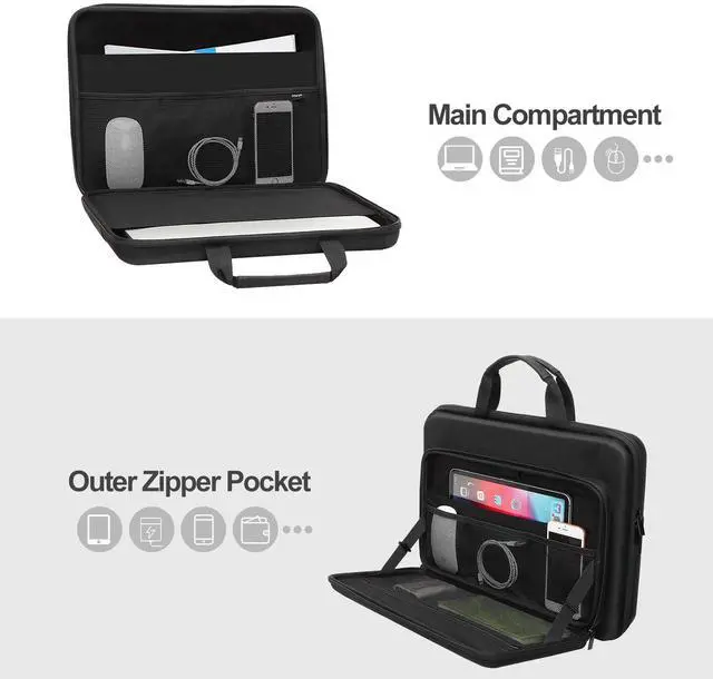 Alt view image 2 of 5 - MOSISO 15.6-16 inch Laptop Hard Case, 15 inch Shockproof Waterproof Laptop Case Hard Shell Compatible with MacBook HP Dell, Carrying Sleeve Computer Bag with Sturdy Handle&Front Pocket&Belt, Black