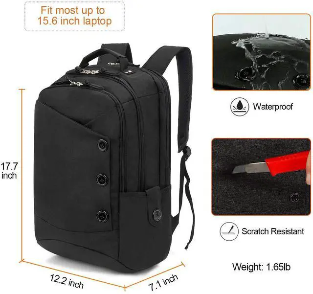 Alt view image 3 of 5 - KINGSLONG 15.6 inch Laptop Backpack for Men Women, Water Resistant Computer Bag with USB Charging Port. Notebook Bag Suitable for College Travel Work Gifts Black