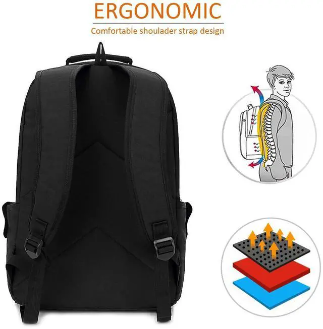 Alt view image 5 of 5 - KINGSLONG 15.6 inch Laptop Backpack for Men Women, Water Resistant Computer Bag with USB Charging Port. Notebook Bag Suitable for College Travel Work Gifts Black