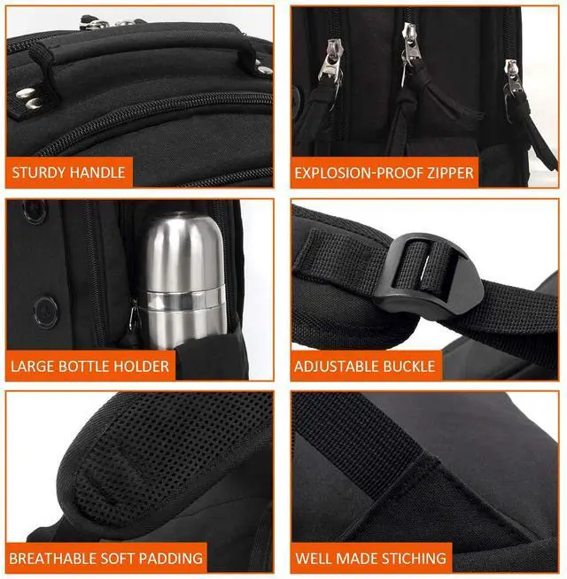 Alt view image 4 of 5 - KINGSLONG 15.6 inch Laptop Backpack for Men Women, Water Resistant Computer Bag with USB Charging Port. Notebook Bag Suitable for College Travel Work Gifts Black