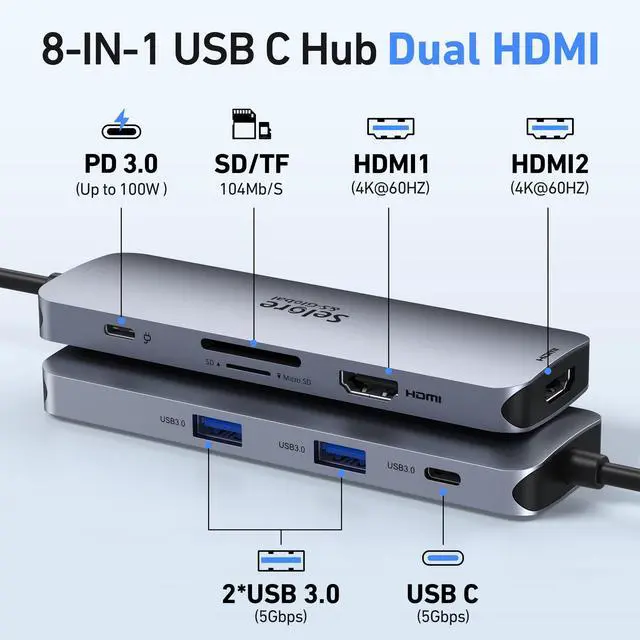 Alt view image 4 of 5 - Docking Station Dual HDMI+USB C to Dual HDMI Adapter