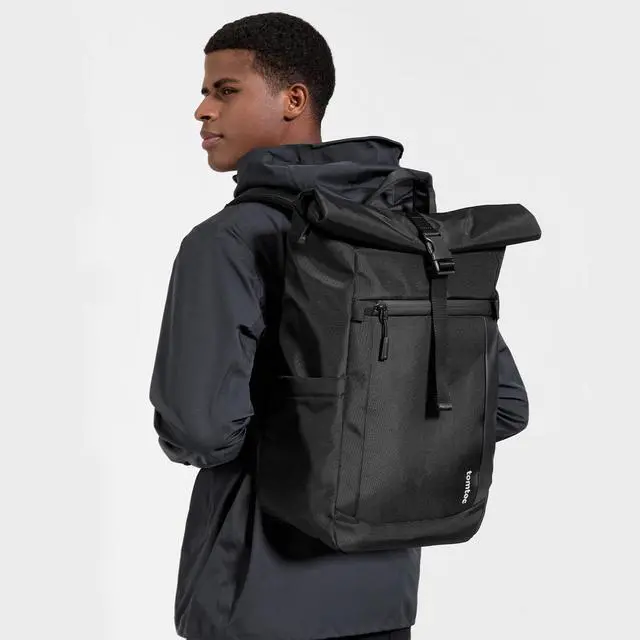 Alt view image 2 of 5 - tomtoc Rolltop Laptop Backpack, Water-Resistant Travel Backpack Commute Expandable Casual Daypack for 13-17.3 inch Laptop, Rucksack for Work College Trip, Capacity Adjustable 25-30L, Black