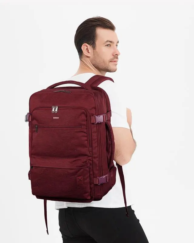 Alt view image 5 of 5 - WANDF Travel Backpack For Spirit Airlines Personal Item Bag 18x14x8 with Wet Pocket, 17 Inch Laptop Backpack for Men Women (Red)