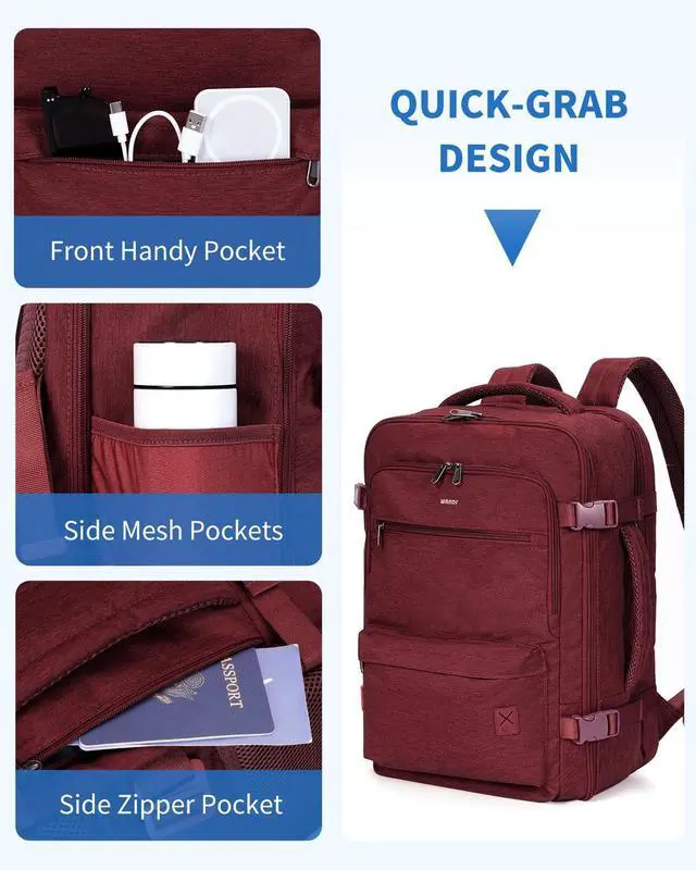 Alt view image 4 of 5 - WANDF Travel Backpack For Spirit Airlines Personal Item Bag 18x14x8 with Wet Pocket, 17 Inch Laptop Backpack for Men Women (Red)