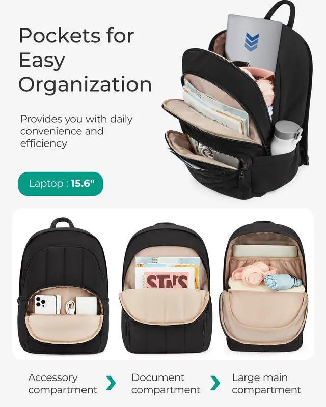 Alt view image 3 of 5 - BAGSMAT Womens Backpack Small Travel Laptop Backpack for Women, Quilted College Laptop Bookbag, Work Back Pack for Women, Cute Computer Water-Resistant Casual Daypack, Puffer Camel