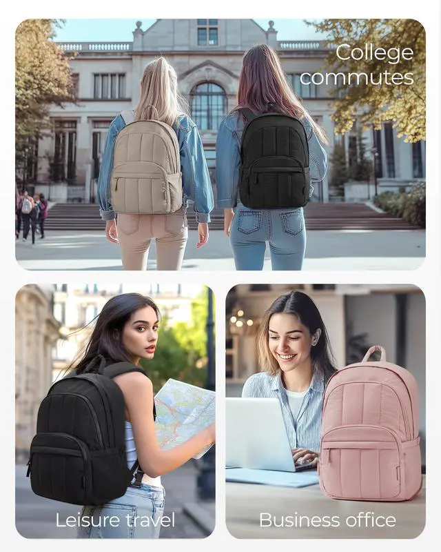 Alt view image 2 of 5 - BAGSMAT Womens Backpack Small Travel Laptop Backpack for Women, Quilted College Laptop Bookbag, Work Back Pack for Women, Cute Computer Water-Resistant Casual Daypack, Puffer Camel