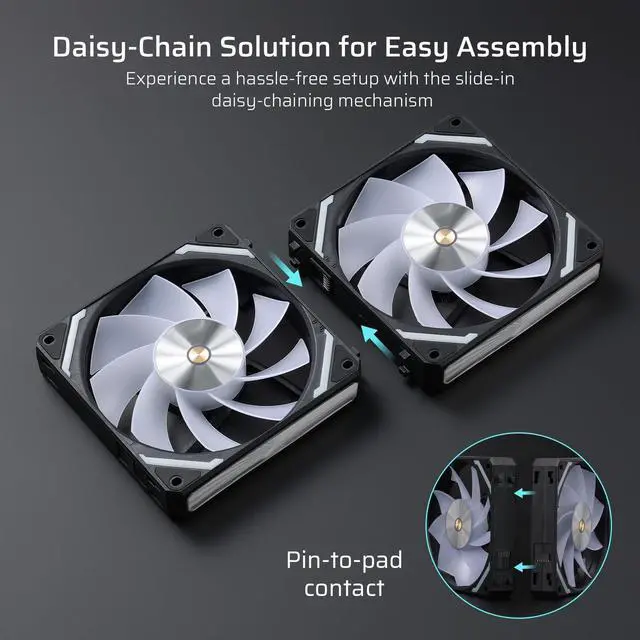 Alt view image 2 of 5 - LTC CF-121D 120mm PC Case Fan, Daisy-Chain Connection, 5V 3Pin ARGB Lighting, 4 Pin PWM Case Fan, for Radiator/Computer Case Cooling, 120x120x25mm, 3 Pack, Reverse Blade, Black