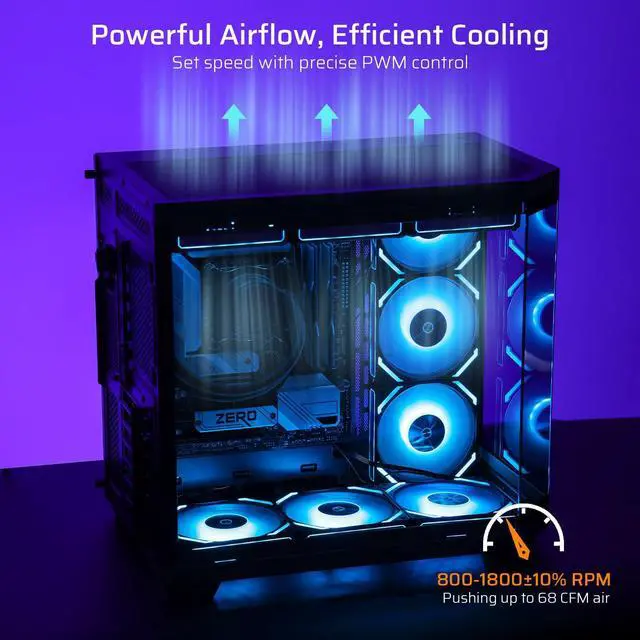 Alt view image 5 of 5 - LTC CF-121D 120mm PC Case Fan, Daisy-Chain Connection, 5V 3Pin ARGB Lighting, 4 Pin PWM Case Fan, for Radiator/Computer Case Cooling, 120x120x25mm, 3 Pack, Reverse Blade, Black