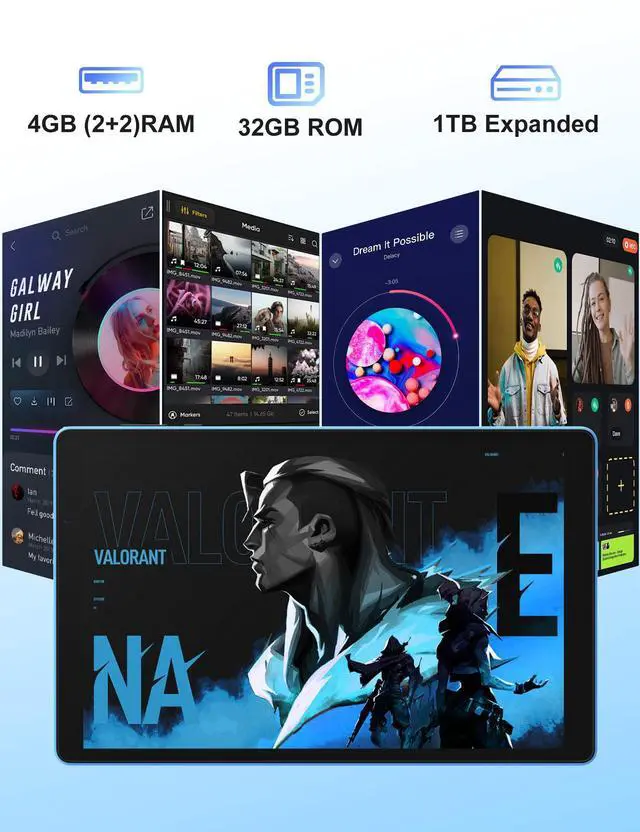 Alt view image 2 of 5 - BAKEN 10 Inch Tablet, Android 12 Tablets, 4(2+2) GB RAM, 32GB ROM, 1280x800 IPS HD Touchscreen, Quad Core Processor, GMS, WiFi 6, 6000mAh Battery, Bluetooth Tablet PC, Dual Camera, Games(Blue)