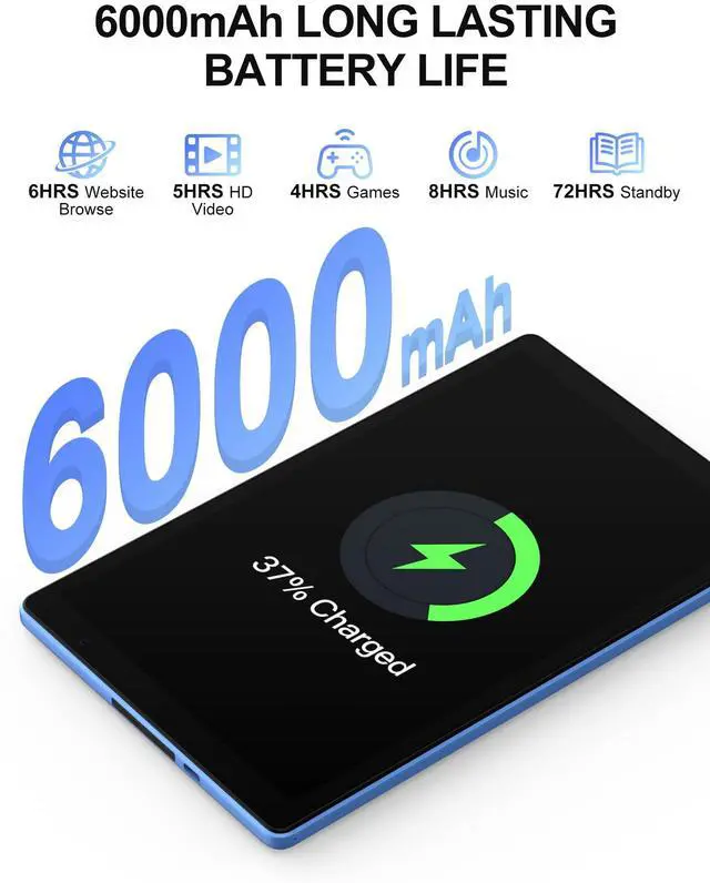 Alt view image 5 of 5 - BAKEN 10 Inch Tablet, Android 12 Tablets, 4(2+2) GB RAM, 32GB ROM, 1280x800 IPS HD Touchscreen, Quad Core Processor, GMS, WiFi 6, 6000mAh Battery, Bluetooth Tablet PC, Dual Camera, Games(Blue)
