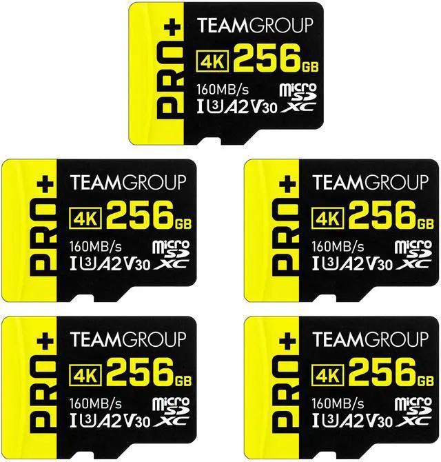 Main image of TEAMGROUP A2 Pro Plus Card 256GB x 5 Pack Micro SDXC UHS-I U3 A2 V30, R/W up to 160/110 MB/s for Nintendo-Switch, Gaming Devices, Tablets, Smartphones, 4K Shooting, with Adapter TPPMSDX256GIA2V3063
