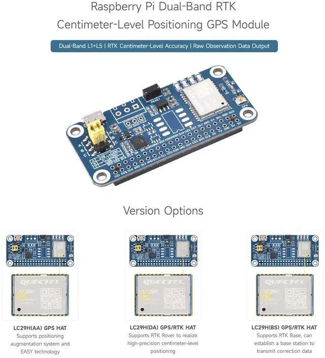 Alt view image 3 of 5 - Waveshare LC29H Series Dual-Band GPS Module for Raspberry Pi, Dual-Band L1+L5 Positioning Technology, Supports RTK Rover to Realize High-Precision Centimeter-Level Positioning