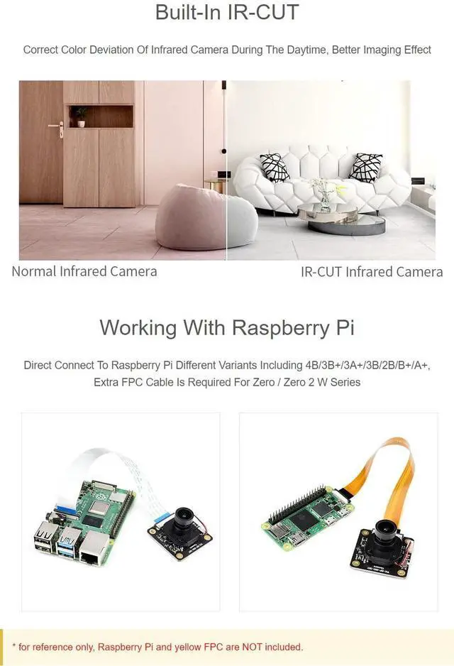 Alt view image 5 of 5 - Waveshare IMX290-83 IR-Cut Camera Module Compatible with Raspberry Pi Embedded IR-Cut Supports Night Vision Supports All Revisions of The Pi 5 Megapixel OV5647 Sensor