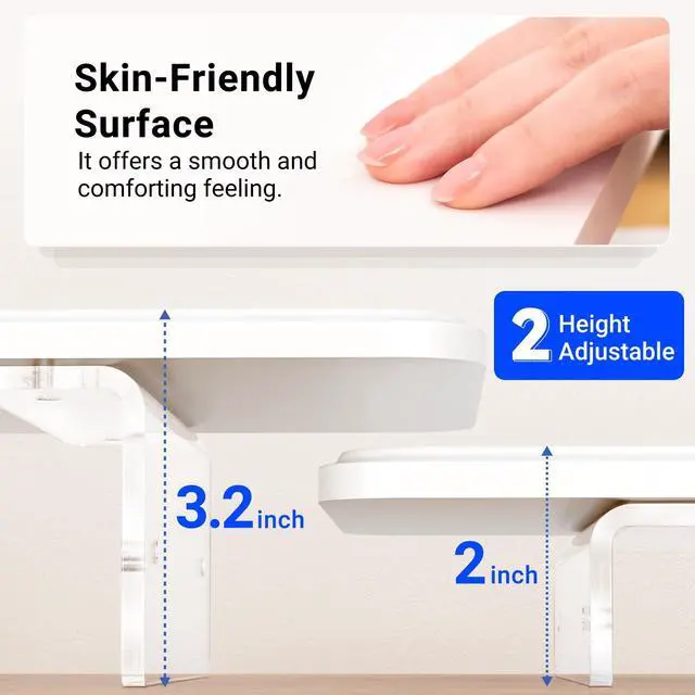 Alt view image 4 of 5 - AFOOYO Monitor Stand Riser,31.5-Inch LED Light Wood Computer Monitor Stand with Adjustable Acrylic Legs,Desk Accessories Desktop Organizer Stand for Computer,Laptop,Printer,PC TV Screen Riser,White