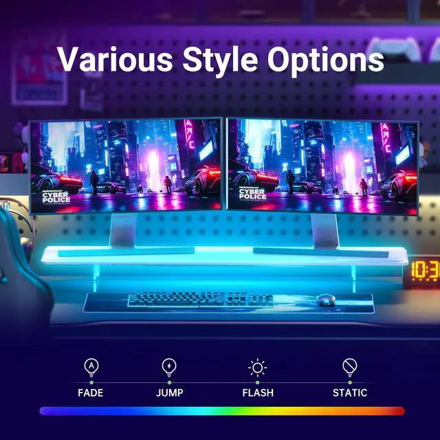 Alt view image 3 of 5 - AFOOYO Monitor Stand Riser,31.5-Inch LED Light Wood Computer Monitor Stand with Adjustable Acrylic Legs,Desk Accessories Desktop Organizer Stand for Computer,Laptop,Printer,PC TV Screen Riser,White