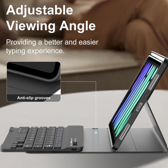 Alt view image 2 of 5 - Keyboard Case for iPad Mini 7th (A17 Pro, 2024) & 6th (2021) 8.3-inch, Rechargeable, Detachable Bluetooth Keyboard, Slim Folio Protective Cover with Pencil Holder for iPad Mini 7th/6th Generation