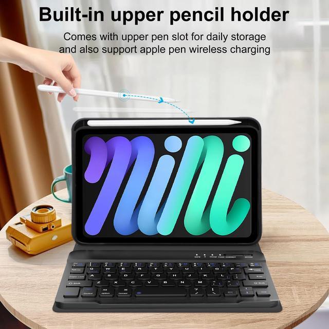 Alt view image 5 of 5 - Keyboard Case for iPad Mini 7th (A17 Pro, 2024) & 6th (2021) 8.3-inch, Rechargeable, Detachable Bluetooth Keyboard, Slim Folio Protective Cover with Pencil Holder for iPad Mini 7th/6th Generation