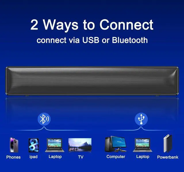 Alt view image 5 of 5 - AFK Computer Speakers, Computer Sound Bar with RGB Lights, USB Powered PC Speakers with Stereo Sound, Bluetooth 5.1 and 3.5mm Aux-in,Gaming Speakers for Desktop