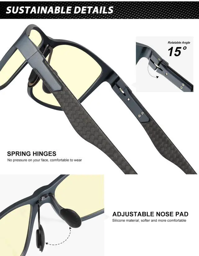Alt view image 4 of 5 - ANYLUV Blue Light Blocking Glasses Men Computer Gaming Glasses Lightweight Al-Mg Metal Anti Eyestrain Eye Protection