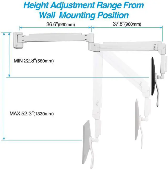 Alt view image 4 of 5 - AVLT Medical Grade 17.6 lbs Monitor Wall Mount - Mounts Ultrawide Monitor on 74" Long Extension Full Motion Height Adjustable Arm - for Healthcare and Maintenance Area