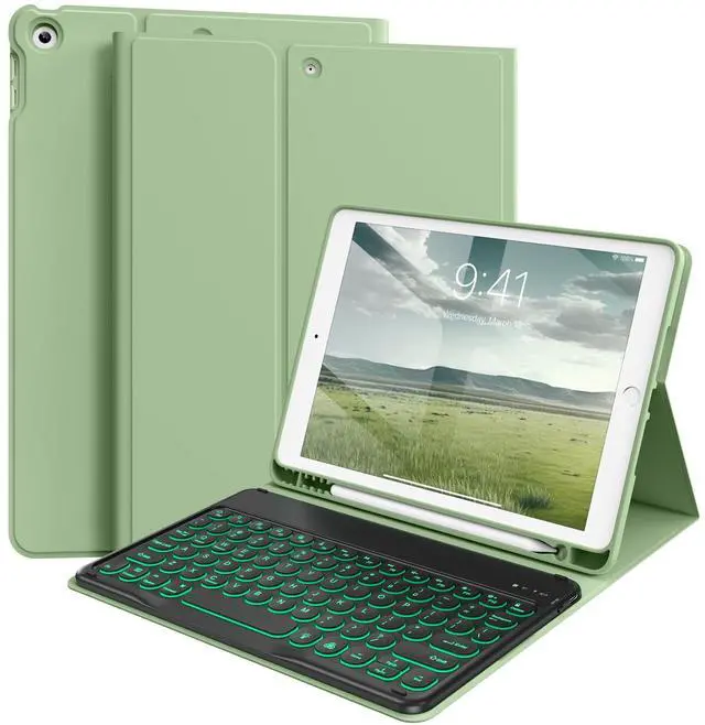 Main image of BQDIYOO Keyboard Case for iPad 9th/8th/7th Generation(2021/2020/2019) Detachable Wireless Bluetooth Keyboard Case for 10.2 inch iPad 9/8/7 Cover with Pencil Holder Auto Wake/Sleep, Lighte Green