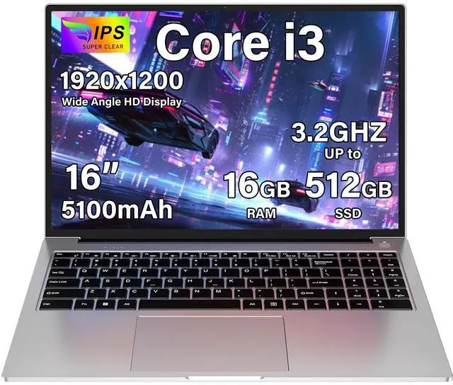 Main image of bvate 16" Traditional Laptop 16GB+512GB SSD Expand Up to 1TB SSD Core i3 Processor Up to 3.2Ghz Win 11 WiFi 6 PC with Type-C Webcam Numeric Keypad Ultra-Narrow Border 2K Display for Gaming-Silver