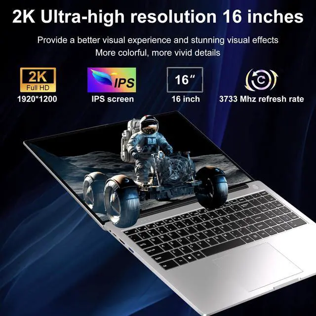 Alt view image 3 of 5 - bvate 16" Traditional Laptop 16GB+512GB SSD Expand Up to 1TB SSD Core i3 Processor Up to 3.2Ghz Win 11 WiFi 6 PC with Type-C Webcam Numeric Keypad Ultra-Narrow Border 2K Display for Gaming-Silver